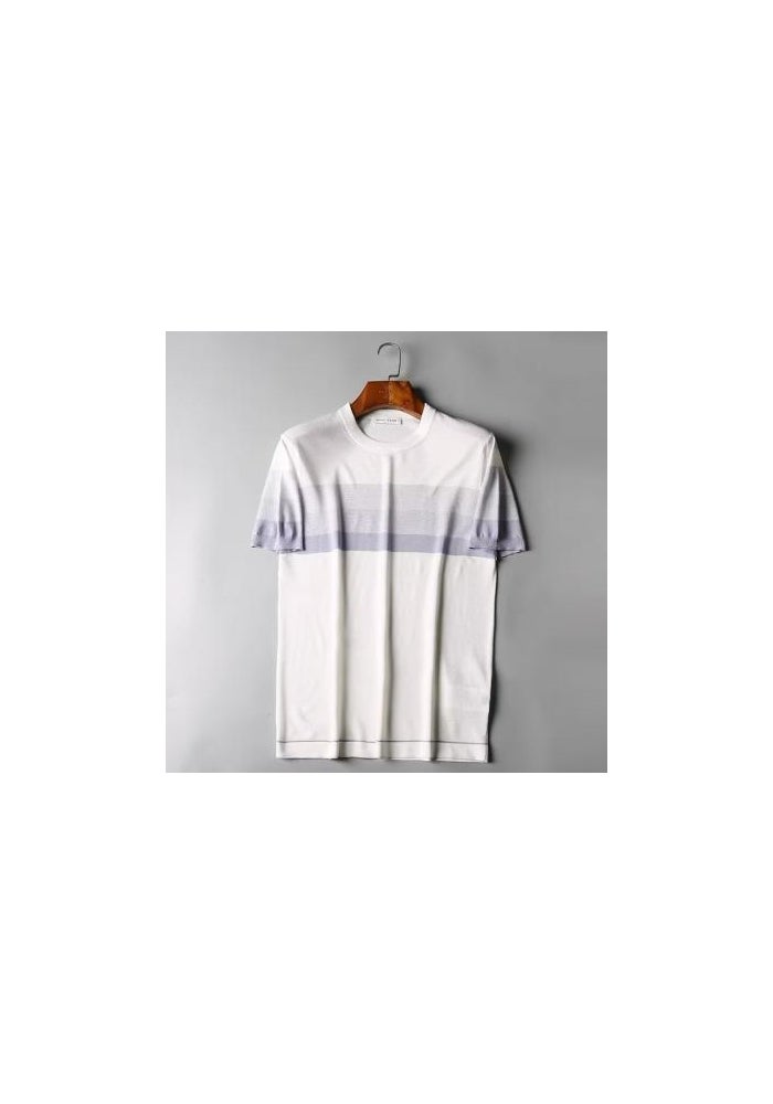 Ice Silk Short-sleeved T-shirt Men's Striped Summer Loose All-match ins Fashionable Half-sleeved T-shirt Trendy Brand - Image 1