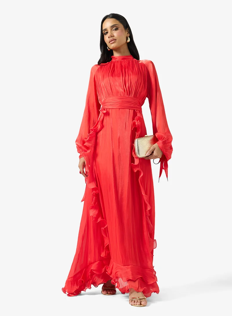 Ginger Boutique  Mockneck Gather Frill Detail A Line Dress for Women | Best Price UAE