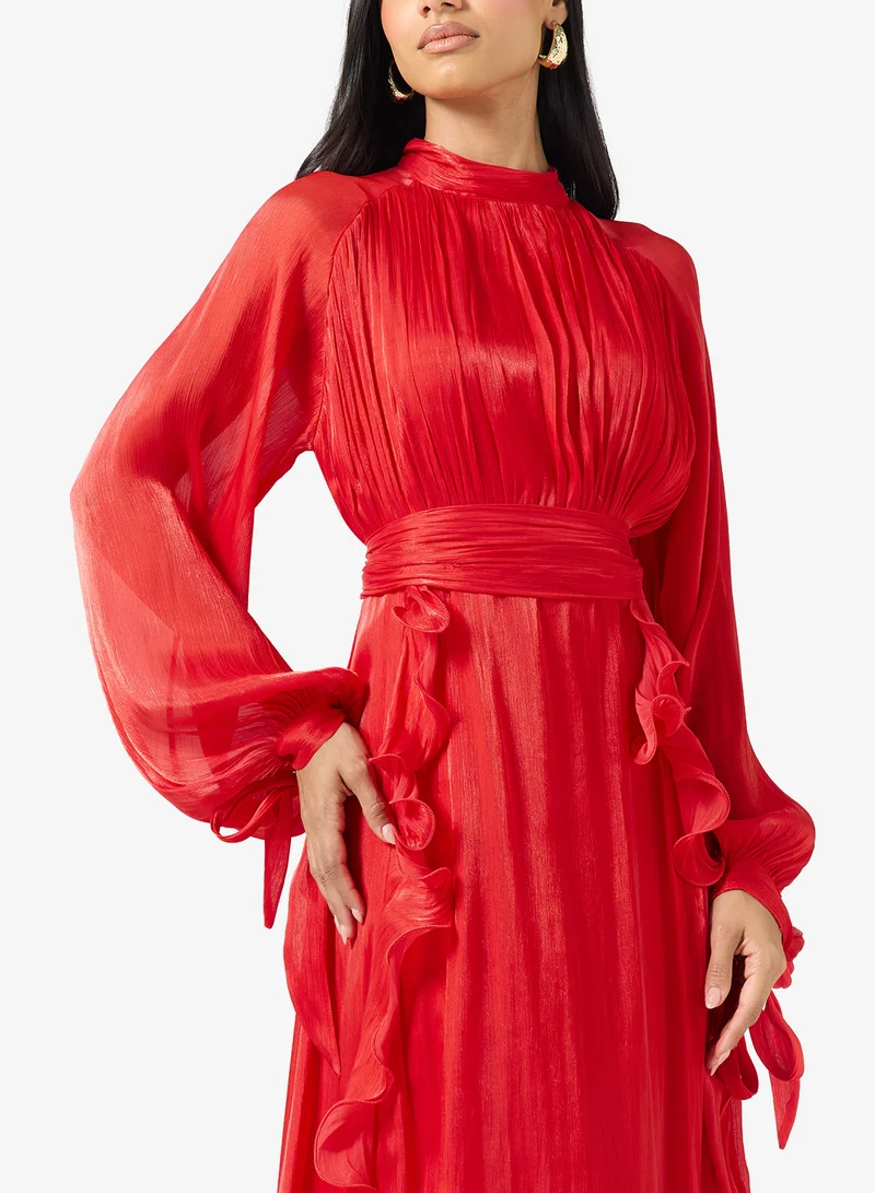 Ginger Boutique  Mockneck Gather Frill Detail A Line Dress for Women | Best Price UAE