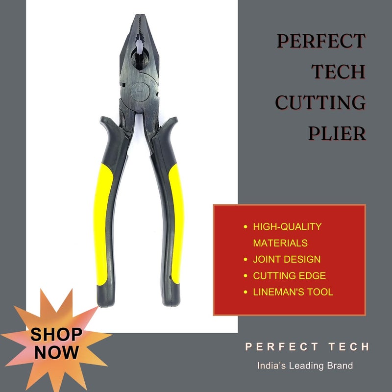 PERFECT TECH Combination Cutting Plier | Cutting Plier | Anti-Rust Properties For Gripping | Industrial & Plumber Hand Tools | Pliers For Home Tool Kit | Double Dip Set Tools (DC-08-YB & NBL-06-YB) - Image 2