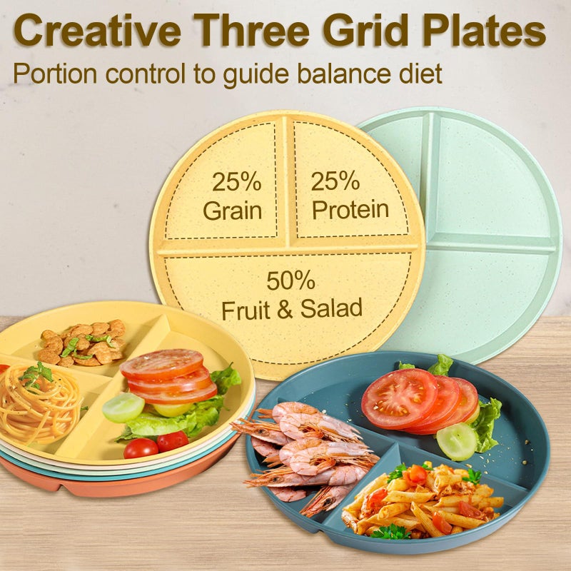 CrazyTerra Divided Plates for Adults (8 Packs), Unbreakable Portion Control Plate Sectioned with Dividers, 9 Inch Plastic Food Separator Dinner Plates Lightweight Compartment BPA Free Reusable Microwave Safe - Image 3