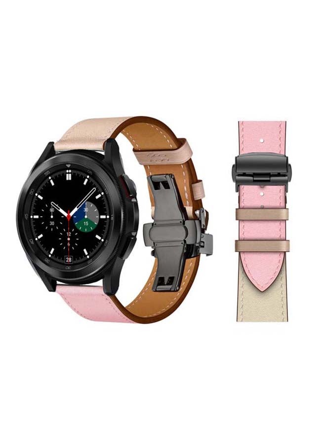 Perfii Genuine Leather Replacement Band with Black Buckle for Samsung Galaxy Watch4 42/46mm Pink/Beige - Image 1