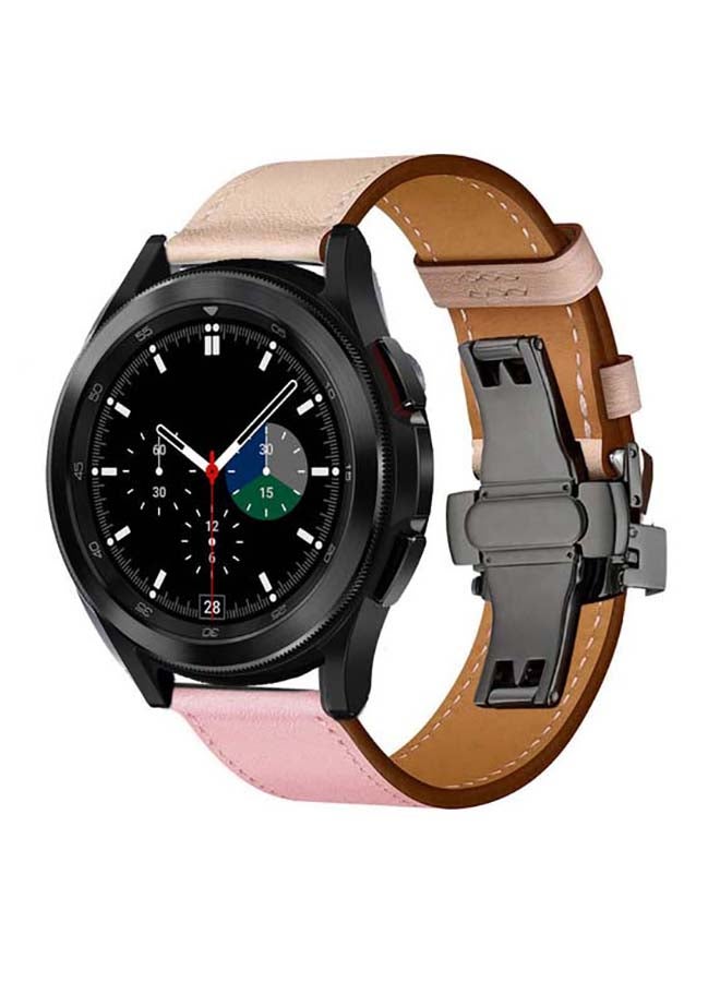 Perfii Genuine Leather Replacement Band with Black Buckle for Samsung Galaxy Watch4 42/46mm Pink/Beige - Image 2