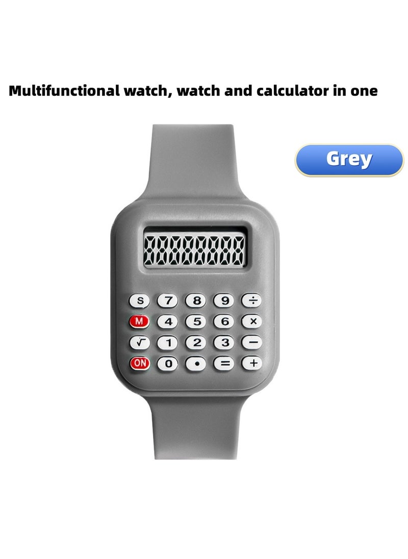 Generic Multifunctional children's watch electronic calculator watch primary school student watch digital electronic watch (grey)  - Image 1