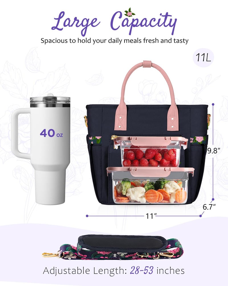 GLORIEROO Deluxe Insulated Lunch Box Bag Women - Leakproof Waterproof Cooler with Multi Pockets Removable Strap for Work Picnic - Teacher Mothers Day Christmas Birthday Gifts - Image 5