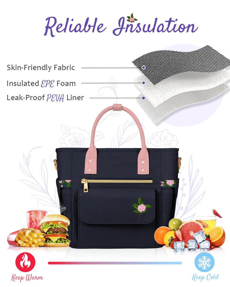 GLORIEROO Deluxe Insulated Lunch Box Bag Women - Leakproof Waterproof Cooler with Multi Pockets Removable Strap for Work Picnic - Teacher Mothers Day Christmas Birthday Gifts - Image 4
