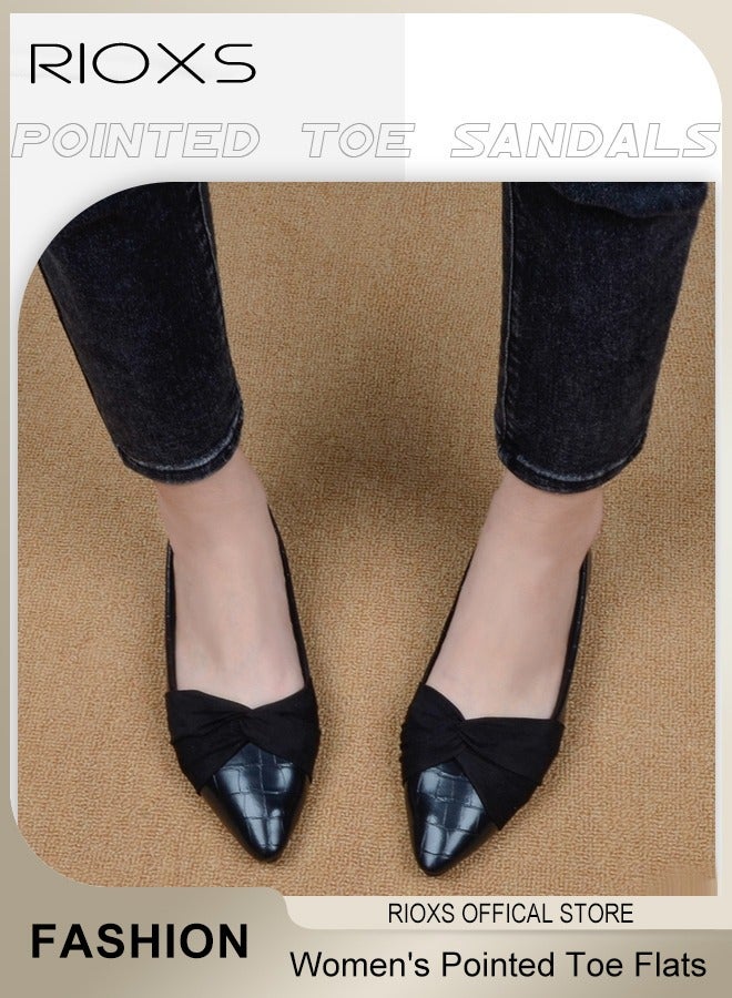 RIOXS Women's Bow-Knot Flats, Stylish Pointed Toe Flat Loafer, Chic Dress Shoes for Women, Comfort Driving Office Shoes, Ladies Ballet Flats Shoes, Wear to Work Slip On Moccasins, Flats Dressy Flatsiving Office Shoes, Dazzling Loafers Black - Image 2