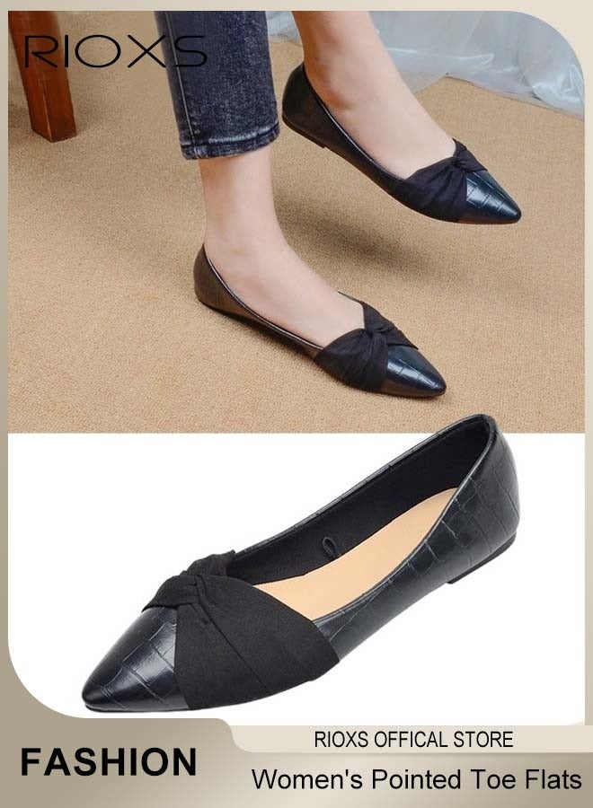 RIOXS Women's Bow-Knot Flats, Stylish Pointed Toe Flat Loafer, Chic Dress Shoes for Women, Comfort Driving Office Shoes, Ladies Ballet Flats Shoes, Wear to Work Slip On Moccasins, Flats Dressy Flatsiving Office Shoes, Dazzling Loafers Black - Image 1