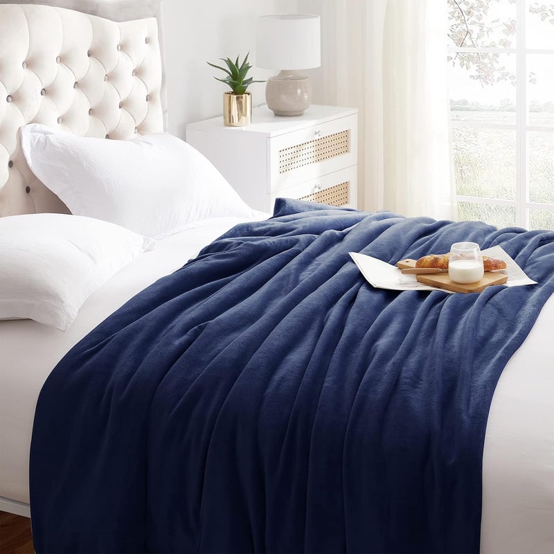 KMUSET Fleece Blanket Navy Queen Size Lightweight Cozy Plush Microfiber Solid Bed Blanket Factory Shop - Image 2