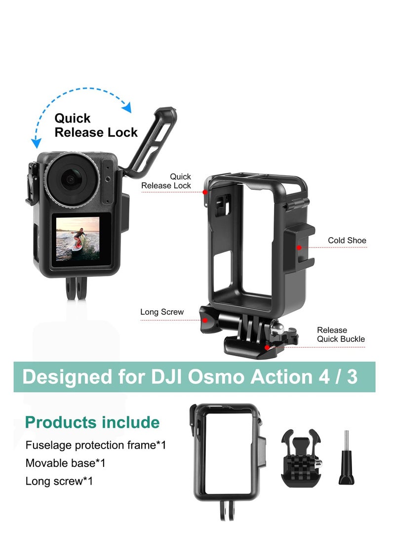 SYOSI Camera Frame Heat Dissipation Bracket Protective Frame for DJI Action 4/3 Camera Plastic Border Vlogging Cage with Movable Base and Short Screw for Video Light Microphone Quick Release Lock  - Image 5