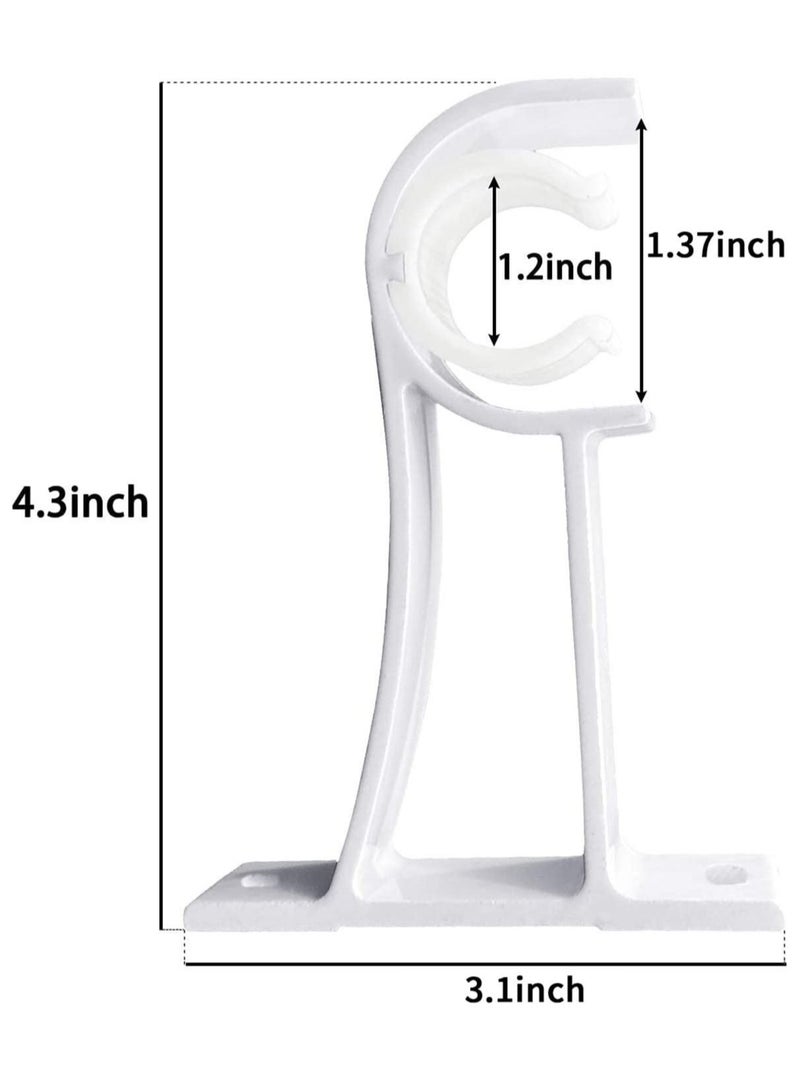 Curtain Rod Bracket, Heavy Duty Curtain Rod Holders for Drapes Wall Heavy Duty,  Single Decorative Drapery Rod Hooks Hanger Fit for 1 to 1.2 Inch Drapes Rod, White (Set of 4) - Image 2