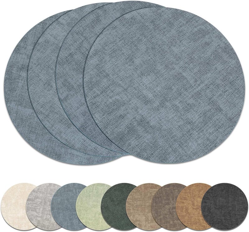 NCUE 13" Round Placemats Set of 4, Reversible Faux Leather Heat Resistant Table Mats, Waterproof Oilproof Wipeable Table Protective Placemats for Vinyl, Washable for Indoor & Outdoor Use (4, Light Blue) - Image 1
