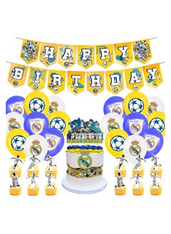 Real Madrid Theme Birthday Party Decoration Fan Boy Football Team Birthday Flag Cake Card Balloon Decoration