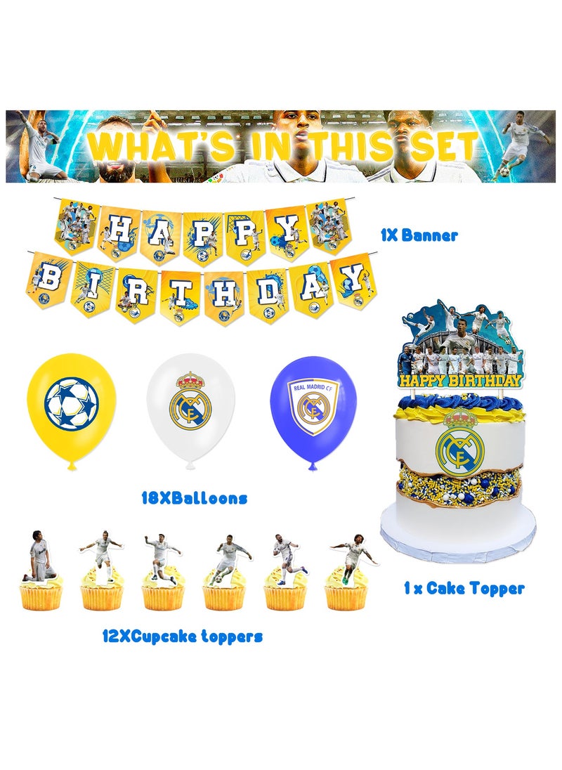 General - Real Madrid Theme Birthday Party Decoration Fan Boy Football Team Birthday Flag Cake Card Balloon Decoration - Image 1
