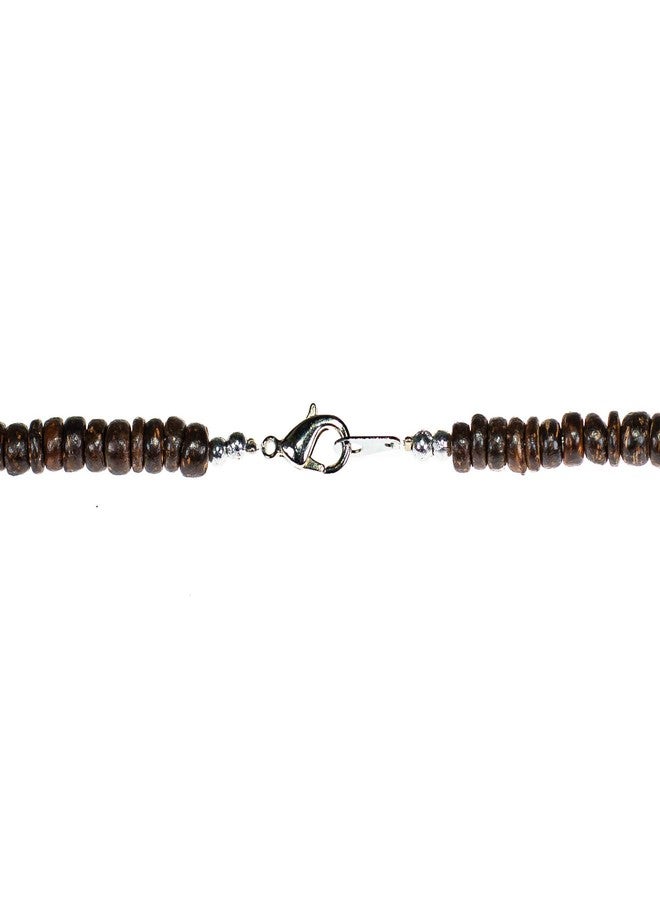 BlueRica Hand Carved Wood Cross on Brown Coconut & Puka Shell Beads Necklace (18") - Image 5
