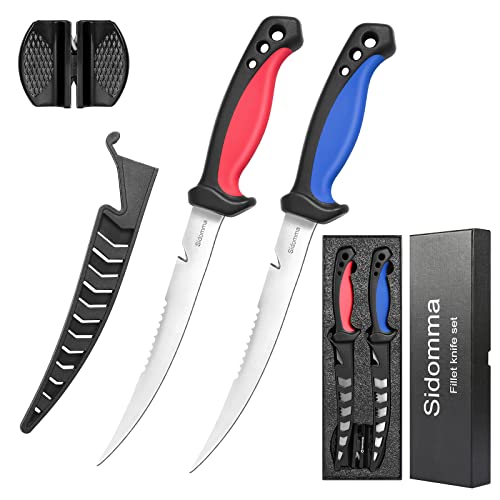 Sidomma 2 pcs Fishing Fillet Knife Set Stainless Steel 6.5 Inch Pro Fish Knife for Filleting, Fishing Gear, Fishing Tool Set, Fishing Sccessories Gifts for Men - Image 1