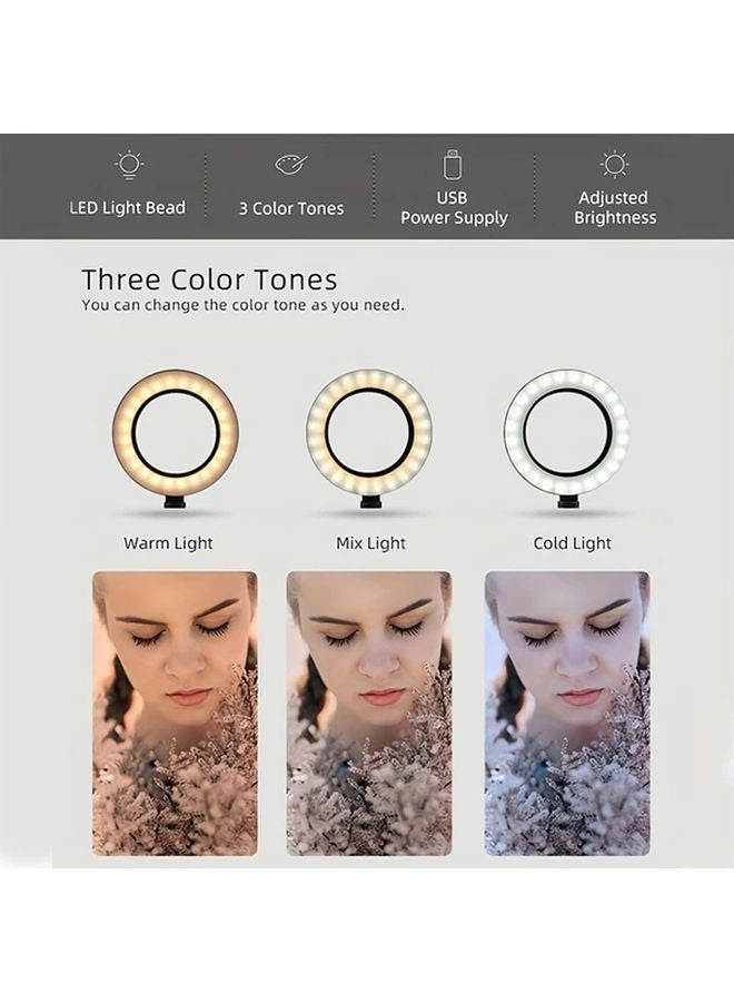 10 بوصة حلقة إضاءة LED مع حامل هاتف، مزودة بالطاقة عبر USB، سطوع قابل للتعديل للبث المباشر - Image 5