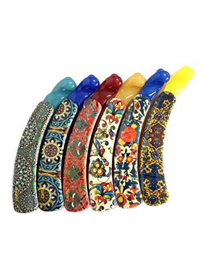 بيردوير مشابك شعر كبيرة الحجم متعددة الألوان من مادة الأكريليك المطاطية المستوردة حجر الموز للنساء (متعددة الألوان) (عبوة من 6 قطع مطبوعة) - Image 1