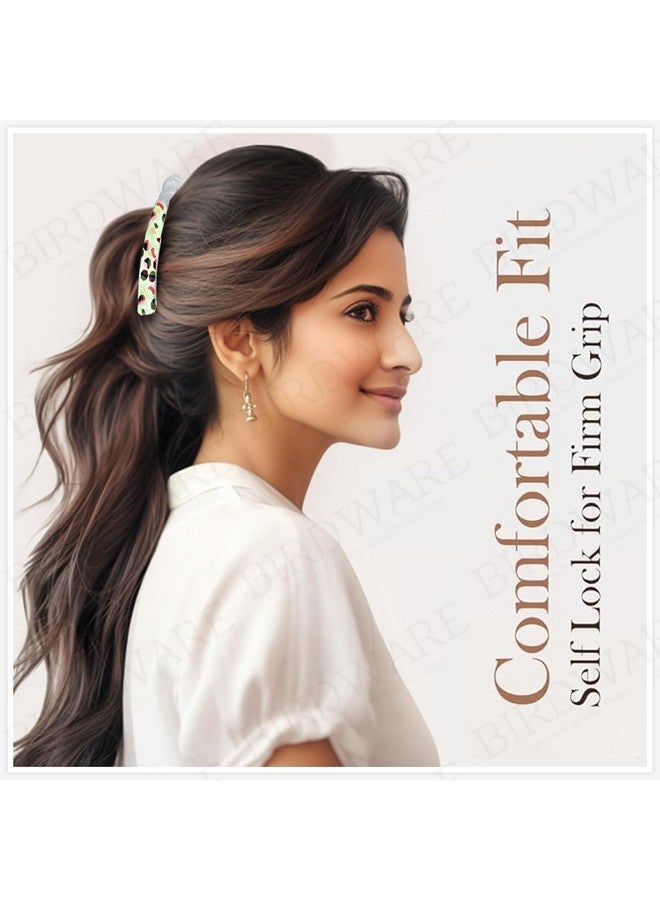 بيردوير مشابك شعر كبيرة الحجم متعددة الألوان من مادة الأكريليك المطاطية المستوردة حجر الموز للنساء (متعددة الألوان) (عبوة من 6 قطع مطبوعة) - Image 3