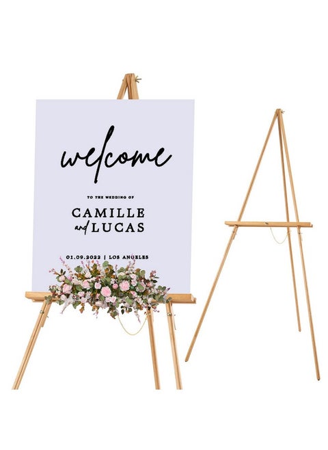 65" A-Frame Tripod Easel Stand, Wooden Display Easel With Adjustable Canvas Holder, Floor Easel For Wedding Signs, Posters, Paintings, Artwork(Natural)