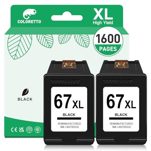 COLORETTO 67XL Ink for HP 67XL Black Ink Cartridge for Deskjet 2800e 2827e 2855e 2852e 2842e 4200e 4255e 4227e Envy 6455e 6055e 6000 for HP Ink 67 Black HP67 Ink Cartridges Black Combo Pack - Image 1