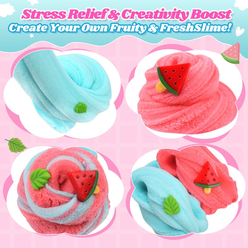 Keemanman 2 Pack Cloud Slime Kit with Red Watermelon and Mint Charms, Scented DIY Slime Supplies for Girls and Boys, Stress Relief Toy for Kids Education, Party Favor, Gift and Birthday - Image 3