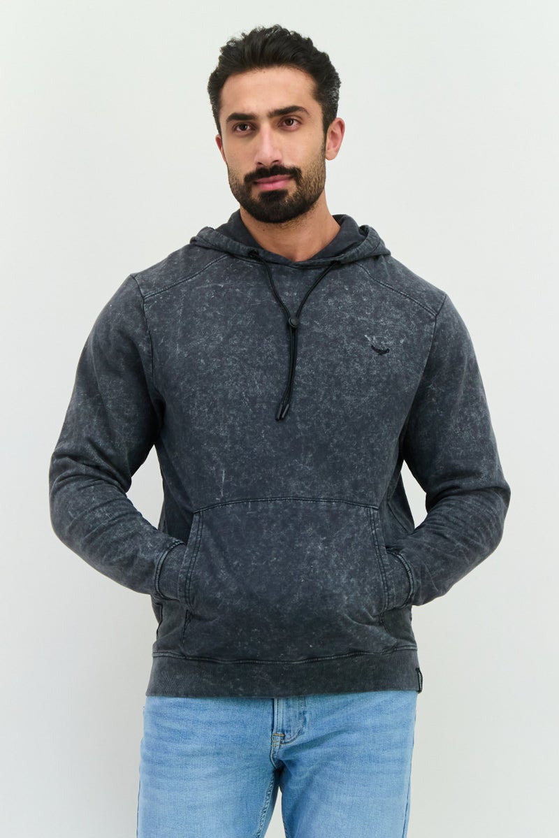 Threadbare Men Hooded Embroidered Long Sleeves Sweatshirt, Charcoal - Image 1