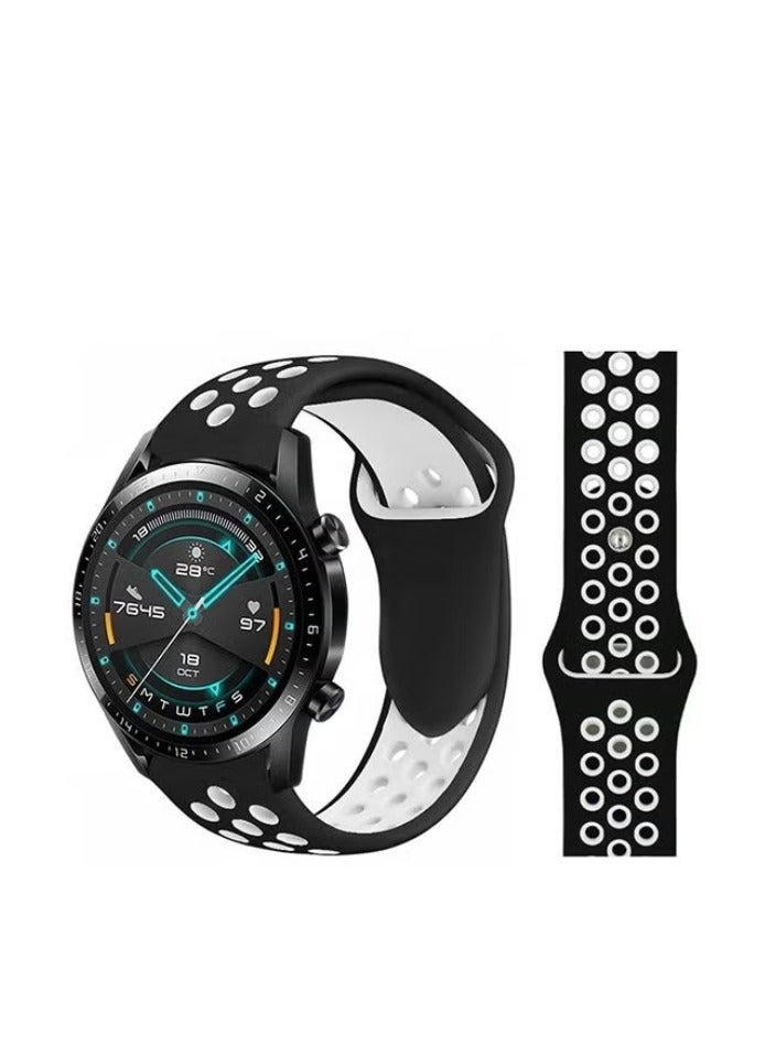 vesus Stylish Silicone Replacement Band For Huawei Watch GT/GT2 Black White