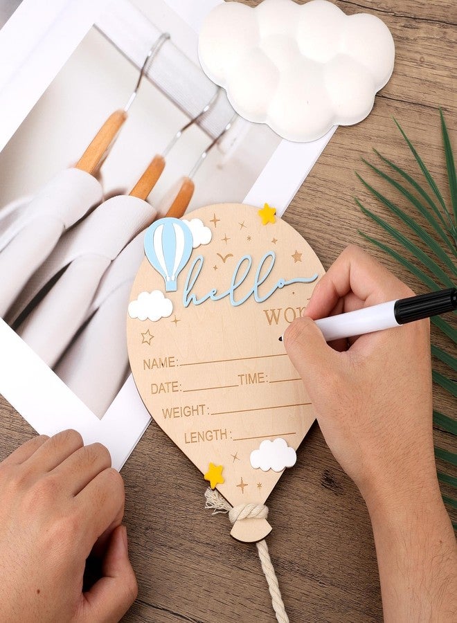 lasuroa Baby Announcement Sign, Balloon Birth Shape Wooden Hello World Newborn Signs with Rope & Pen Cute Welcome Baby Name Board for Boys Girls Hospital Nursery Decor Photo Props - Image 5
