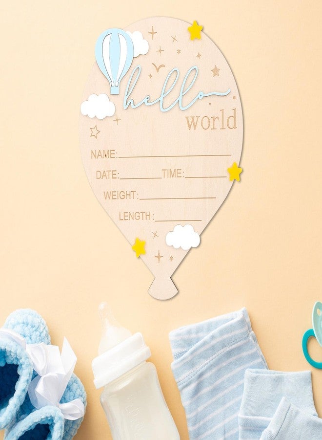 lasuroa Baby Announcement Sign, Balloon Birth Shape Wooden Hello World Newborn Signs with Rope & Pen Cute Welcome Baby Name Board for Boys Girls Hospital Nursery Decor Photo Props - Image 4