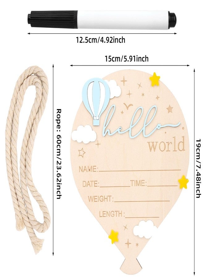 lasuroa Baby Announcement Sign, Balloon Birth Shape Wooden Hello World Newborn Signs with Rope & Pen Cute Welcome Baby Name Board for Boys Girls Hospital Nursery Decor Photo Props - Image 2