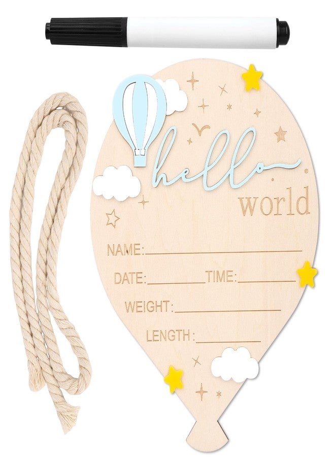 lasuroa Baby Announcement Sign, Balloon Birth Shape Wooden Hello World Newborn Signs with Rope & Pen Cute Welcome Baby Name Board for Boys Girls Hospital Nursery Decor Photo Props - Image 1