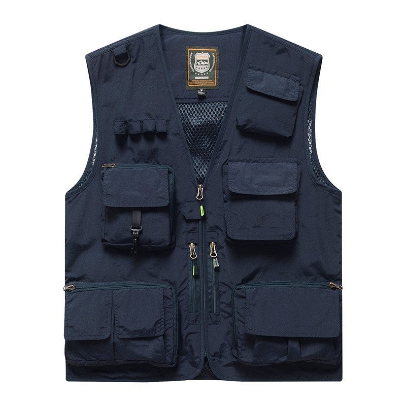Reflective Emergency Management Vest Multi-Pocket Volunteer Communication Rescue Clothing Vest Workwear Vest Clip Work Clothes Dark blue