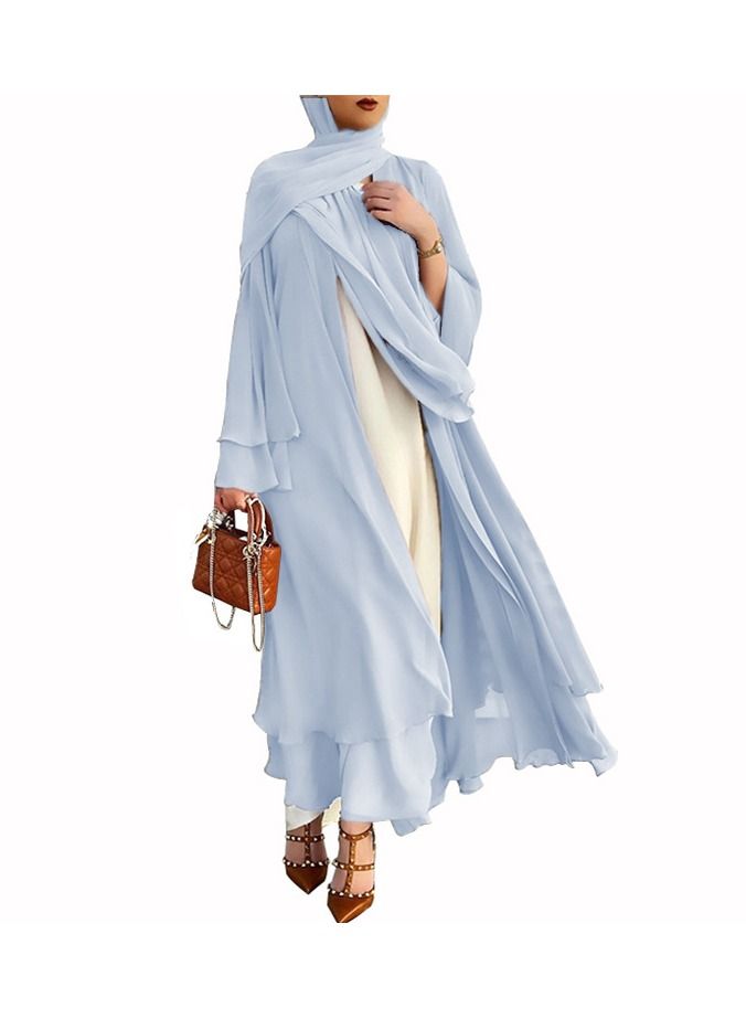 Loquat Traditional Solid Color Cardigan Abaya Blue 