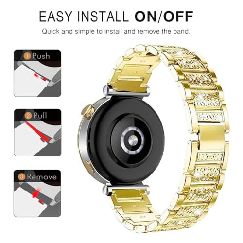 DEALELE Bands Compatible with Huawei Watch GT6 41mm / GT5 Pro 42mm / GT5 / GT4 41mm / Fossil Women's Gen 6 / Gen 5E 42mm / Garmin Venu 3S, 18mm Bling Rhinestone Diamond Metal Strap for Women, Gold - Image 3