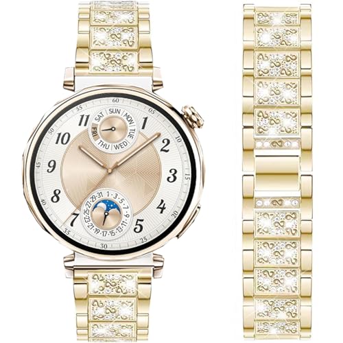DEALELE Bands Compatible with Huawei Watch GT6 41mm / GT5 Pro 42mm / GT5 / GT4 41mm / Fossil Women's Gen 6 / Gen 5E 42mm / Garmin Venu 3S, 18mm Bling Rhinestone Diamond Metal Strap for Women, Gold - Image 1