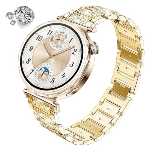 DEALELE Bands Compatible with Huawei Watch GT6 41mm / GT5 Pro 42mm / GT5 / GT4 41mm / Fossil Women's Gen 6 / Gen 5E 42mm / Garmin Venu 3S, 18mm Bling Rhinestone Diamond Metal Strap for Women, Gold - Image 2