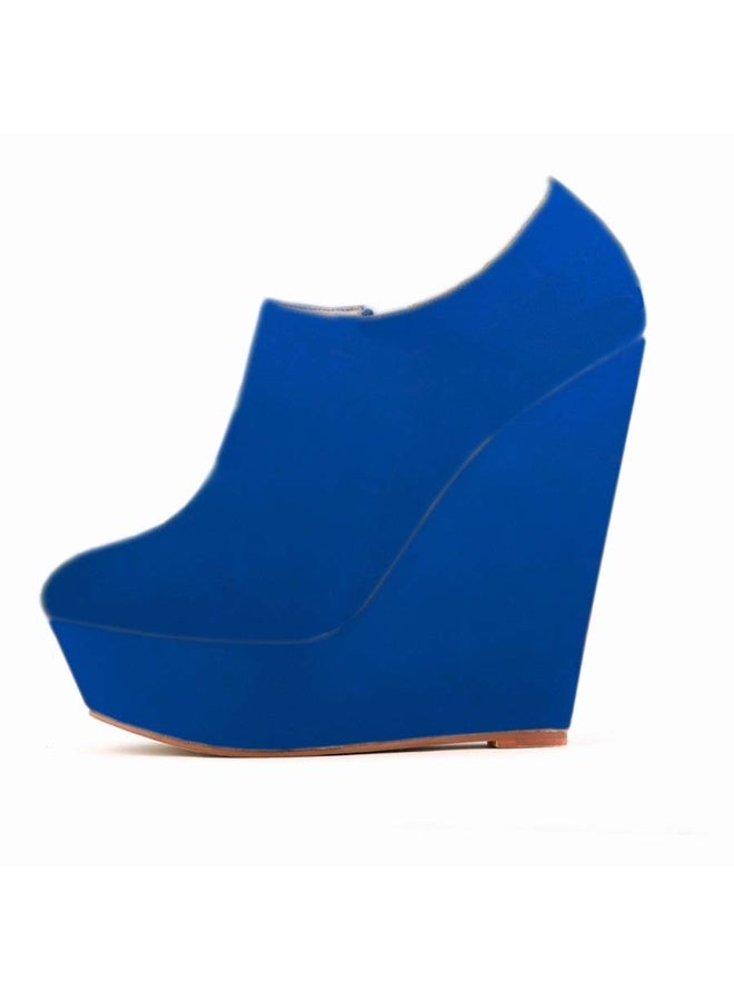Loquat All-season wedge low-top platform suede Roman boots 14cm Blue  - Image 2