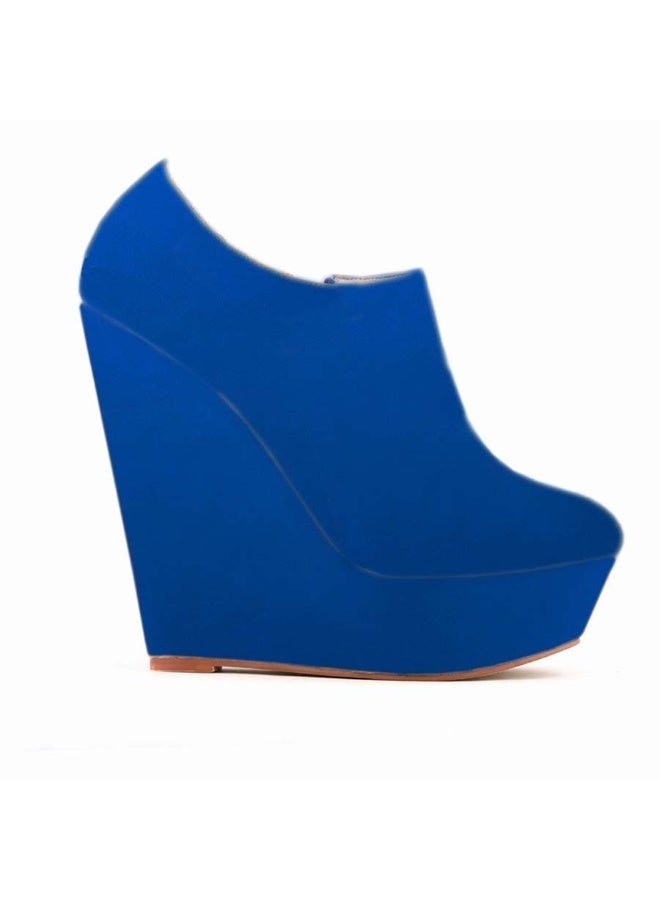 Loquat All-season wedge low-top platform suede Roman boots 14cm Blue  - Image 1