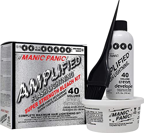 MANIC PANIC Flash Lightning Super Strength Bleach Kit 40 Volume Developer Bleach Powder Hair Lightener for Dark Hair Lifting up to 7 Levels Vegan Cruelty Free