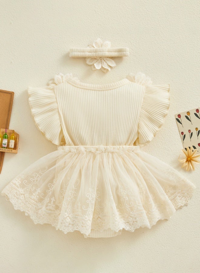 Soft Touch Baby Dress, Baby Girl Princess Romper Dress, Infant Clothes, Baby Outfit, Toddler Casual Bowknot Bodysuit, Toddler Flowers Lace Clothes with Headband, Princess Costume for 3-6 Months Babies - Image 4