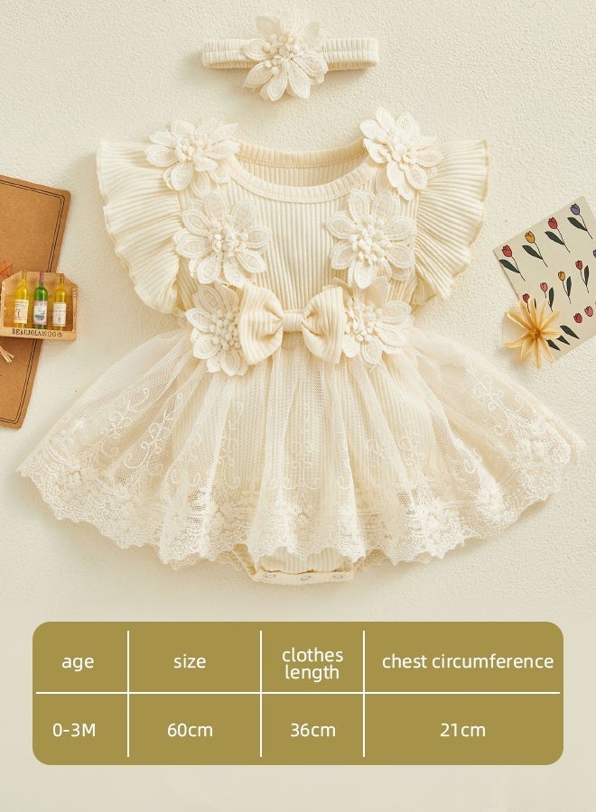 Soft Touch Baby Dress, Baby Girl Princess Romper Dress, Infant Clothes, Baby Outfit, Toddler Casual Bowknot Bodysuit, Toddler Flowers Lace Clothes with Headband, Princess Costume for 3-6 Months Babies - Image 1