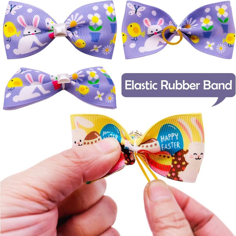 pet show 20Pairs 2" 3" 4" Easter Day Big Dog Hair Bows with Rubber Band for Small Medium Large Dogs Rhinestone Bowknot Topknot Cats Rabbits Girl Boy Rabbit Party Grooming Hair Accessories - Image 4