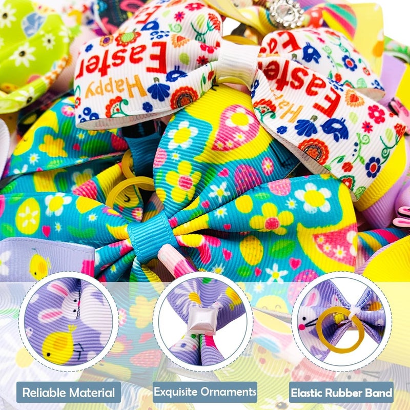 pet show 20Pairs 2" 3" 4" Easter Day Big Dog Hair Bows with Rubber Band for Small Medium Large Dogs Rhinestone Bowknot Topknot Cats Rabbits Girl Boy Rabbit Party Grooming Hair Accessories - Image 2