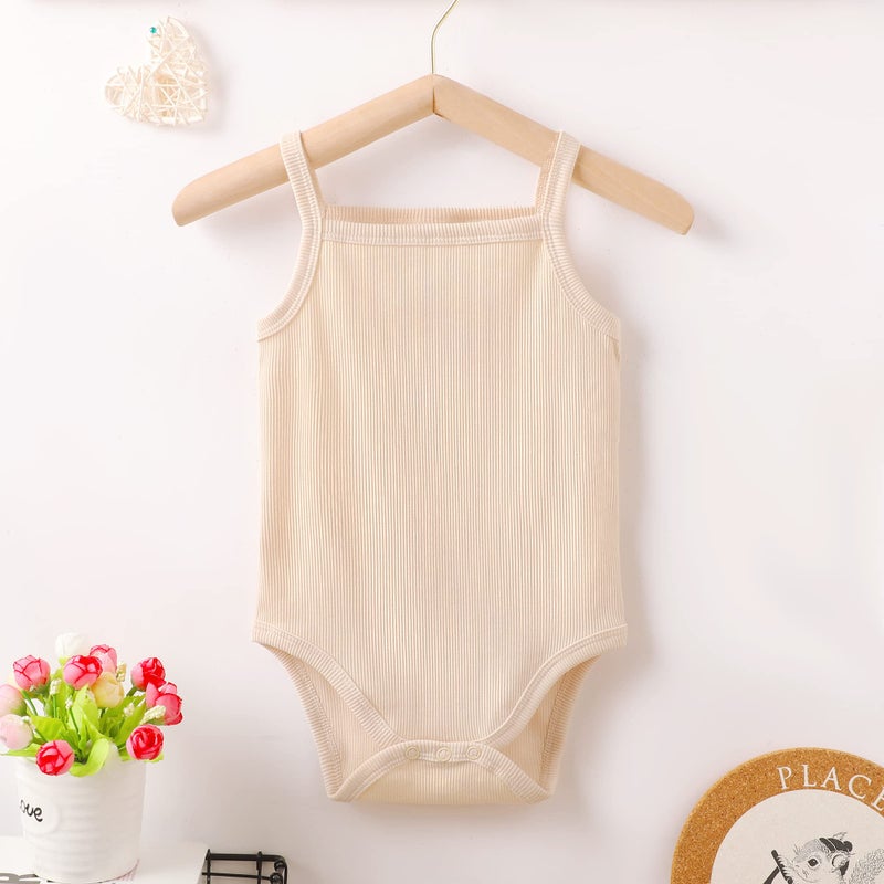 OPAWO Sleeveless Romper for Baby Girls' Bodysuits 3pc Newborn Ribbed Spaghetti Strap Summer Baby Undershirt 6-9 Months - Image 2