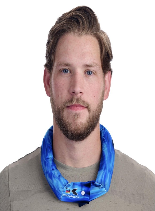 KOOLGATOR Evaporative Cooling Neck Wrap - Reusable Neck Cooler with Long Lasting Relief During Hot Weather Activities, Sports, & Outdoor Work, Flames: Blue & Red, 1 Pack - Image 1