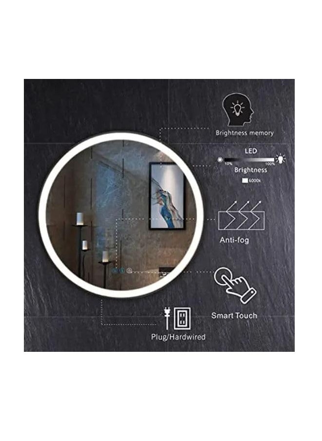 ديكور هيلز مرآة حمام دائرية بإضاءة LED بيضاء من Decorhills، إطار أسود، مثبتة على الحائط، قابلة للتعتيم، مضادة للضباب، زر ذاكرة، مقاومة للماء  - Image 3