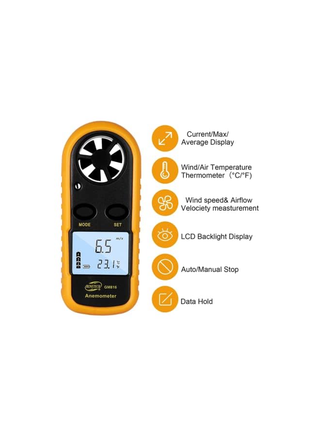 PROMASS promass GM816 Digital Anemometer Wind Speed Meter Air Guage Temperature 30m/s 14°F-113°F LCD Backlight Display Handheld Anemometro  - Image 5