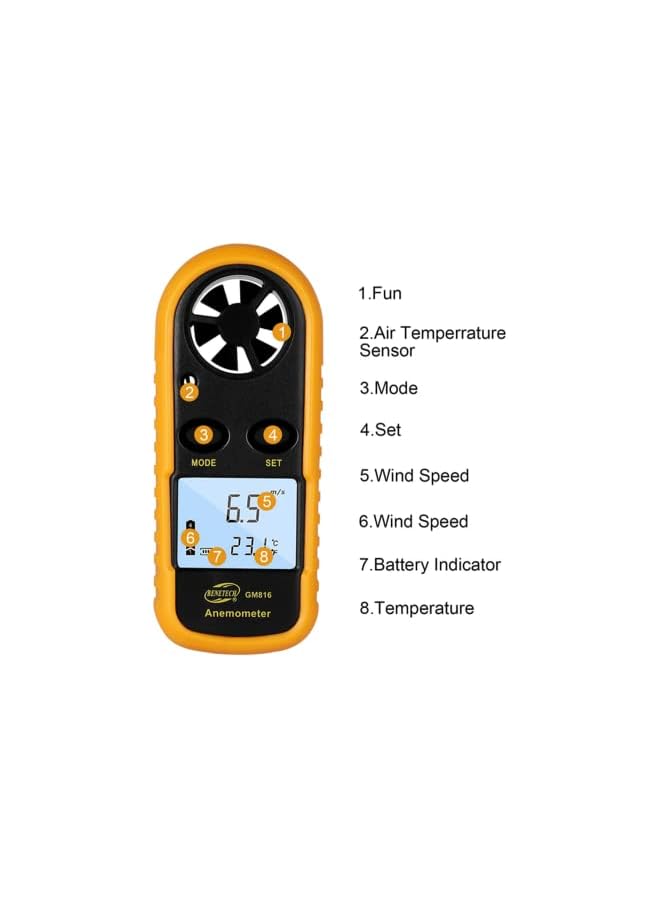 PROMASS promass GM816 Digital Anemometer Wind Speed Meter Air Guage Temperature 30m/s 14°F-113°F LCD Backlight Display Handheld Anemometro  - Image 4