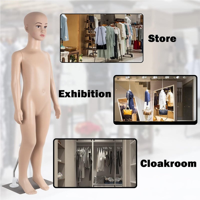 SHAREWIN 43.3" Height Child Mannequin Full Body Realistic Adjustable Detachable Manikin Display Head Turns Dress Form W/Metal Base, Gender-Neutral - Image 3